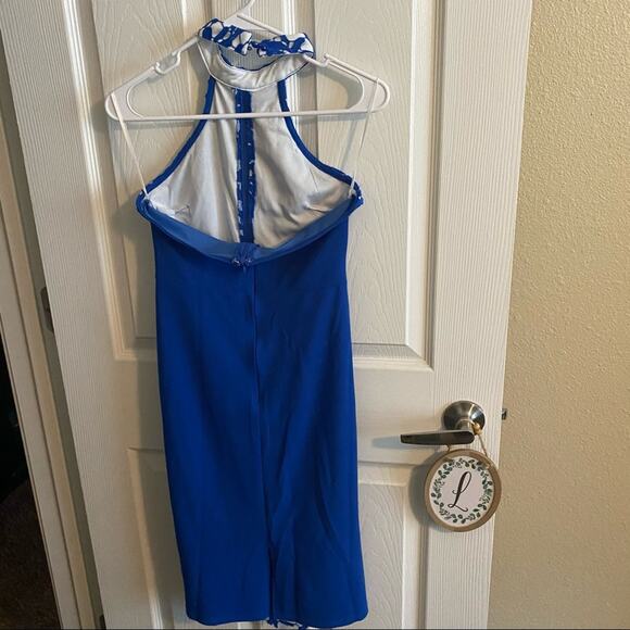 SHEIN Slit Hem Guipure Lace Overlay Pencil Dress Women's Size Small Blue - Picture 12 of 14